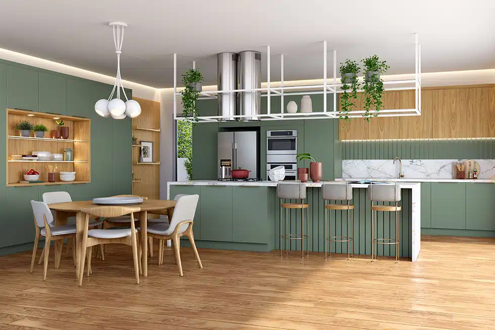 Desfrute do conforto e da elegância de nossa cozinha aconchegante. Com um design acolhedor e funcionalidade excepcional, esta imagem captura a essência de um lar caloroso.